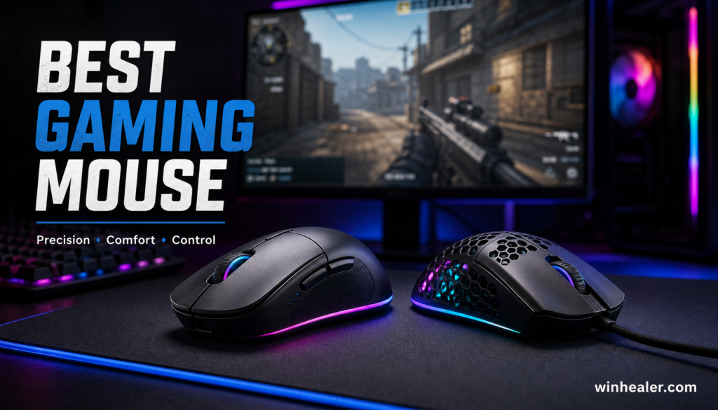 Gaming mouse guide illustration for choosing the right shape and sensor