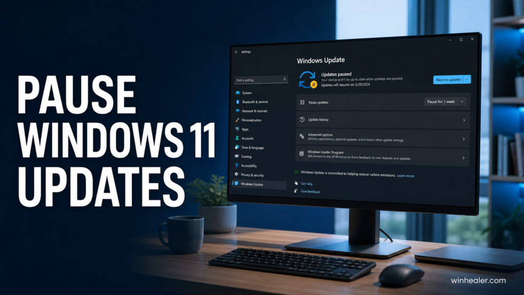Pause Windows 11 updates before restarting a desktop PC