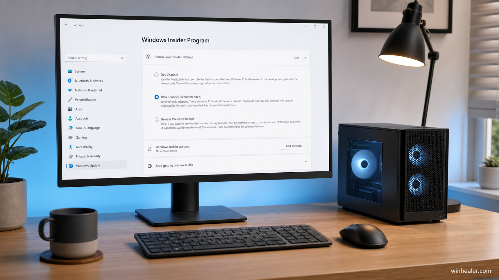 Windows Insider settings with the Beta channel selected