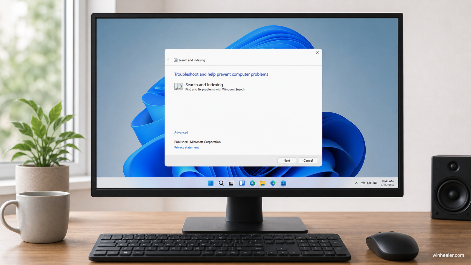 Windows Search and Indexing troubleshooter on a desktop PC