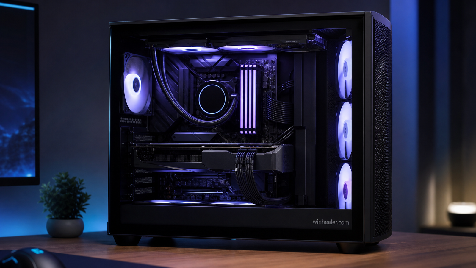 Modern AM5 gaming PC with graphics card and effective cooling