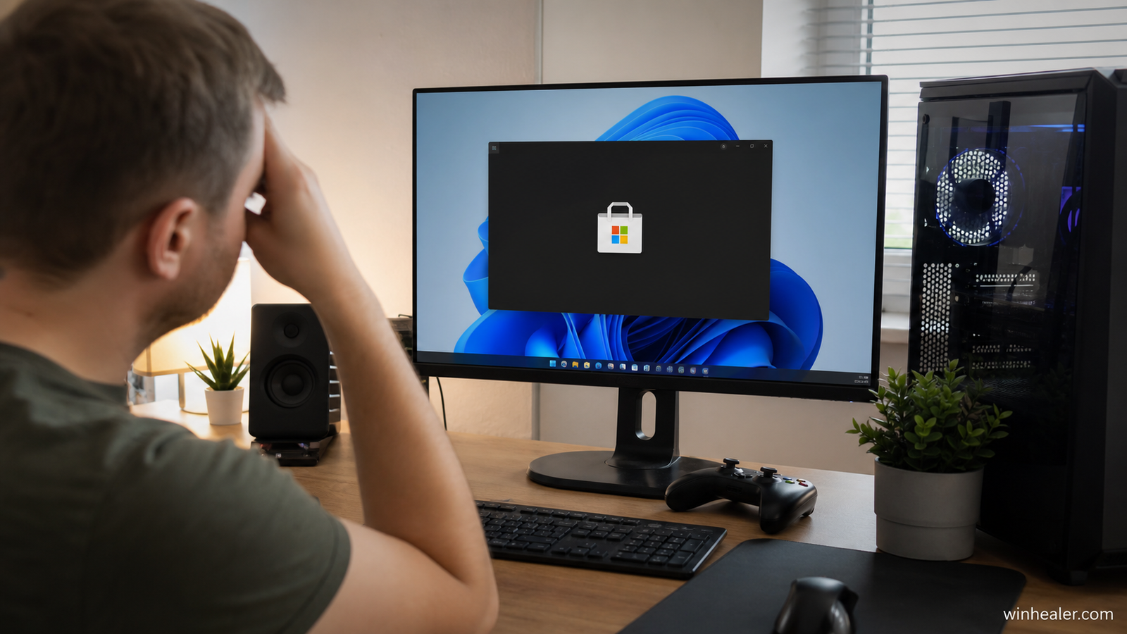 Microsoft Store troubleshooting on a Windows gaming PC with WinHealer branding