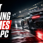 Racing car on a wet circuit with Best Racing Games for PC headline