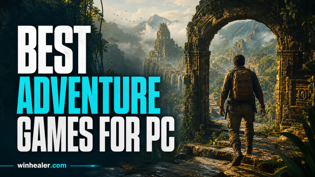 Explorer entering ancient ruins with Best Adventure Games for PC headline