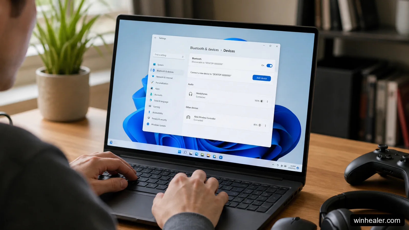 USB Bluetooth adapter positioned away from wireless interference behind a desktop PC