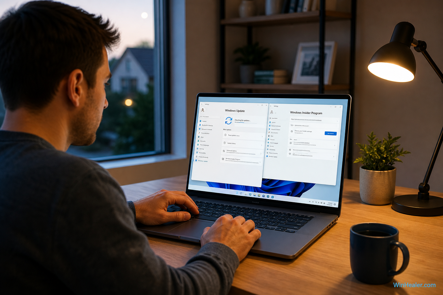 Checking Windows Update and Windows Insider Program settings on a laptop