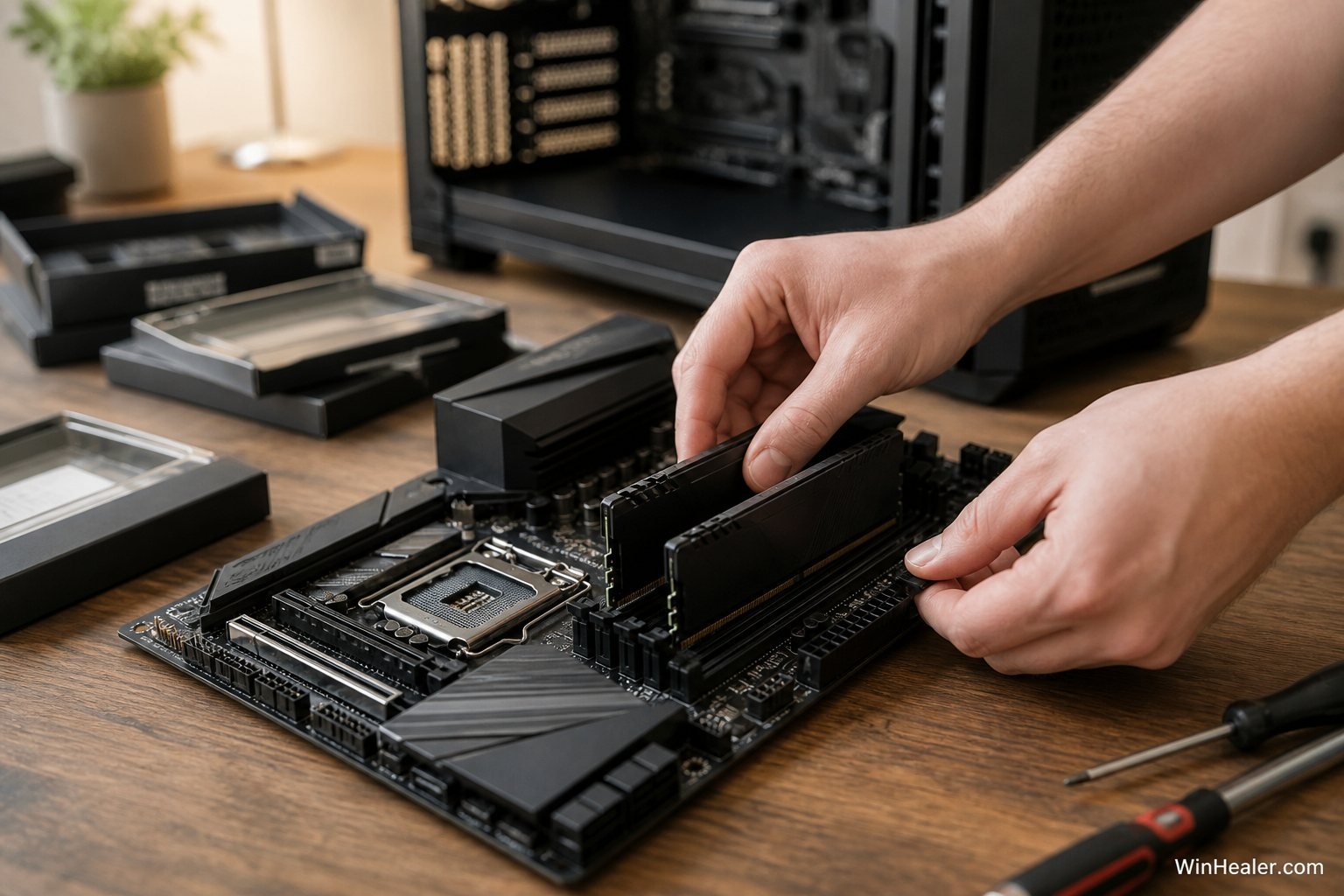 Installing a matched pair of DDR5 RAM modules into a modern gaming motherboard