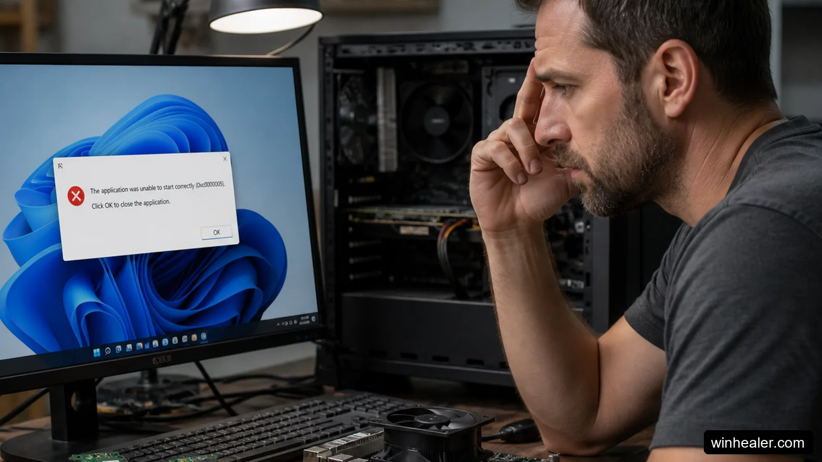 Desktop memory modules being checked safely beside a Windows 11 PC