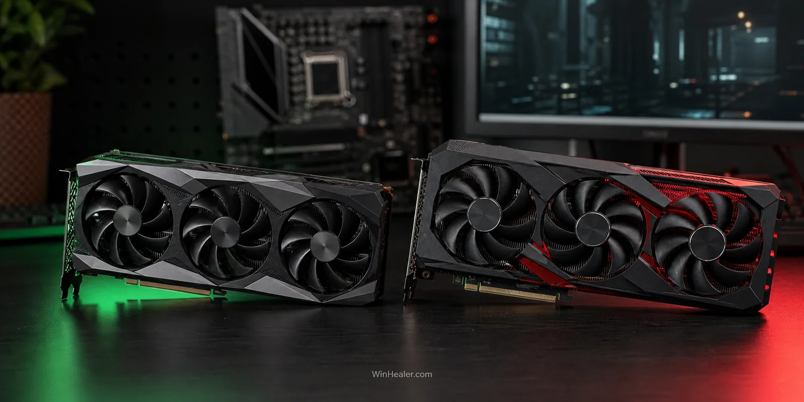Two modern graphics cards in a gaming PC comparison
