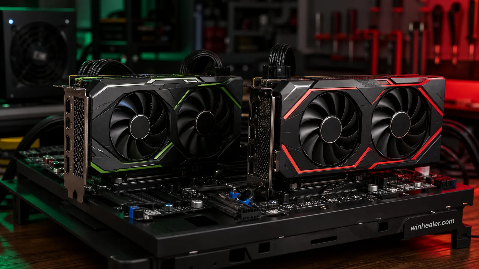 GeForce RTX 5060 Ti and Radeon RX 9060 XT graphics cards in a gaming PC comparison