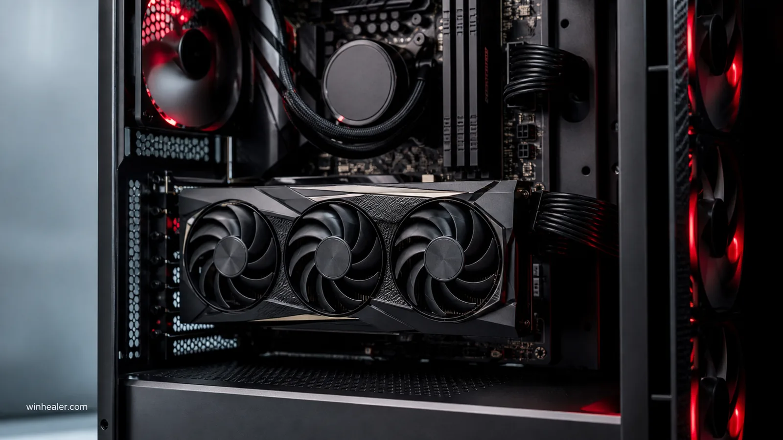 Radeon RX 9070 GRE style graphics card installed in a 1440p gaming PC