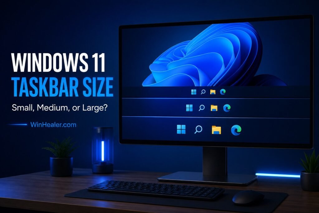 Windows 11 taskbar size options showing compact and standard layouts