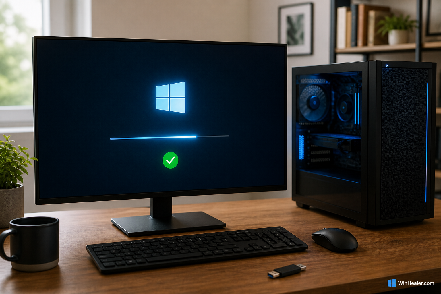 Windows computer completing an update and recovery process